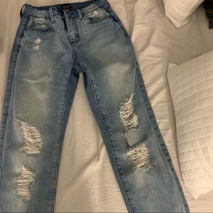 Blue ripped mom jeans. Worn once. Size 3